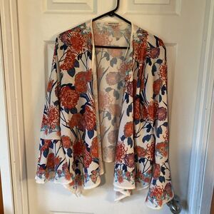 Jealous Tomato Women’s Blouse Size Large Floral Flutter Sleeve Open Front Hippie